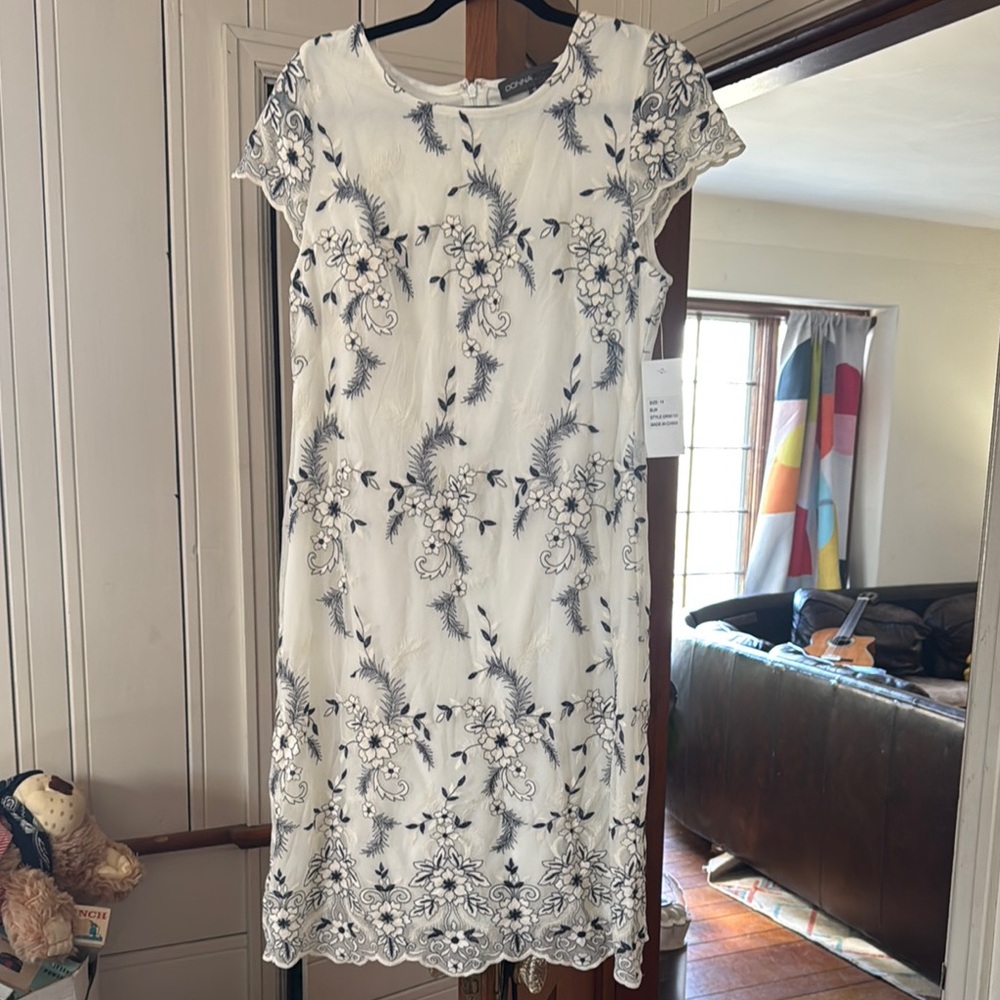 ModCloth White and Navy Floral Dress